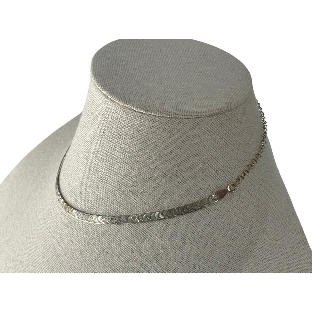 ACT V Sterling Silver Gold Plated‎ Etched Herringbone Choker Necklace 16 Inches